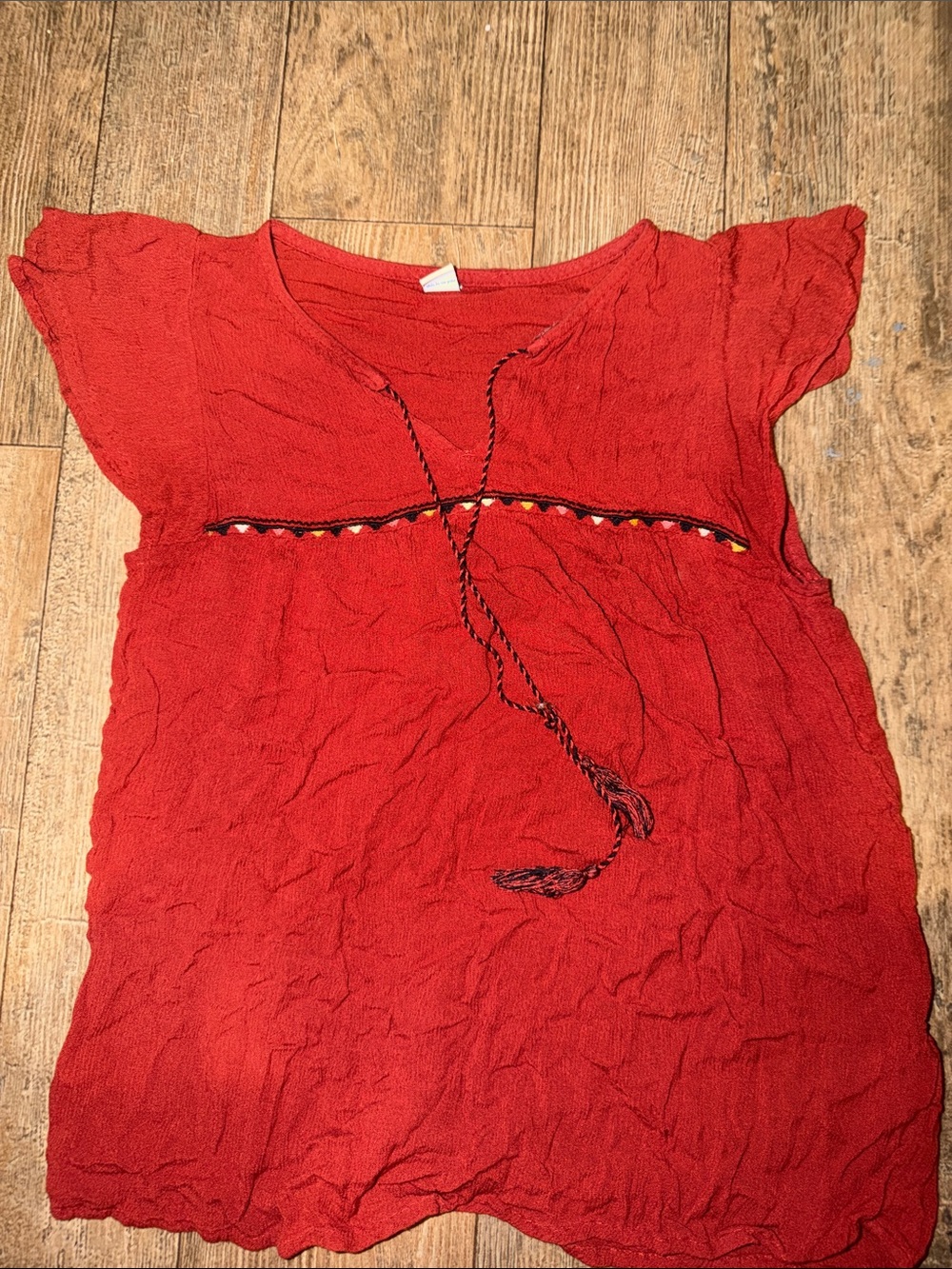 Old Navy Red Short Sleeve Peasant Top with Braided Detail
